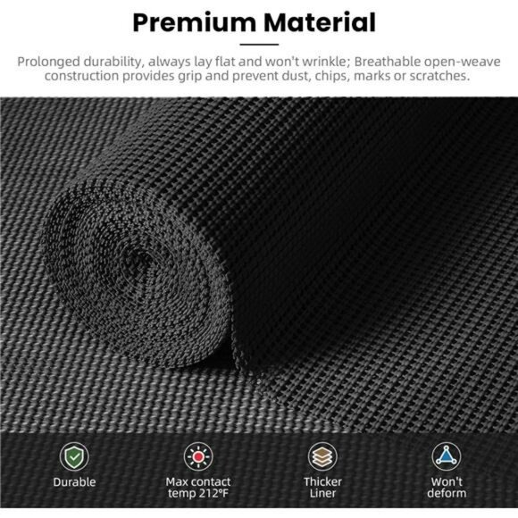 Black Non Slip Shelf Liner 12x10ft Kitchen Cabinet Drawer Liner Waterproof Durab - Picture 2 of 7